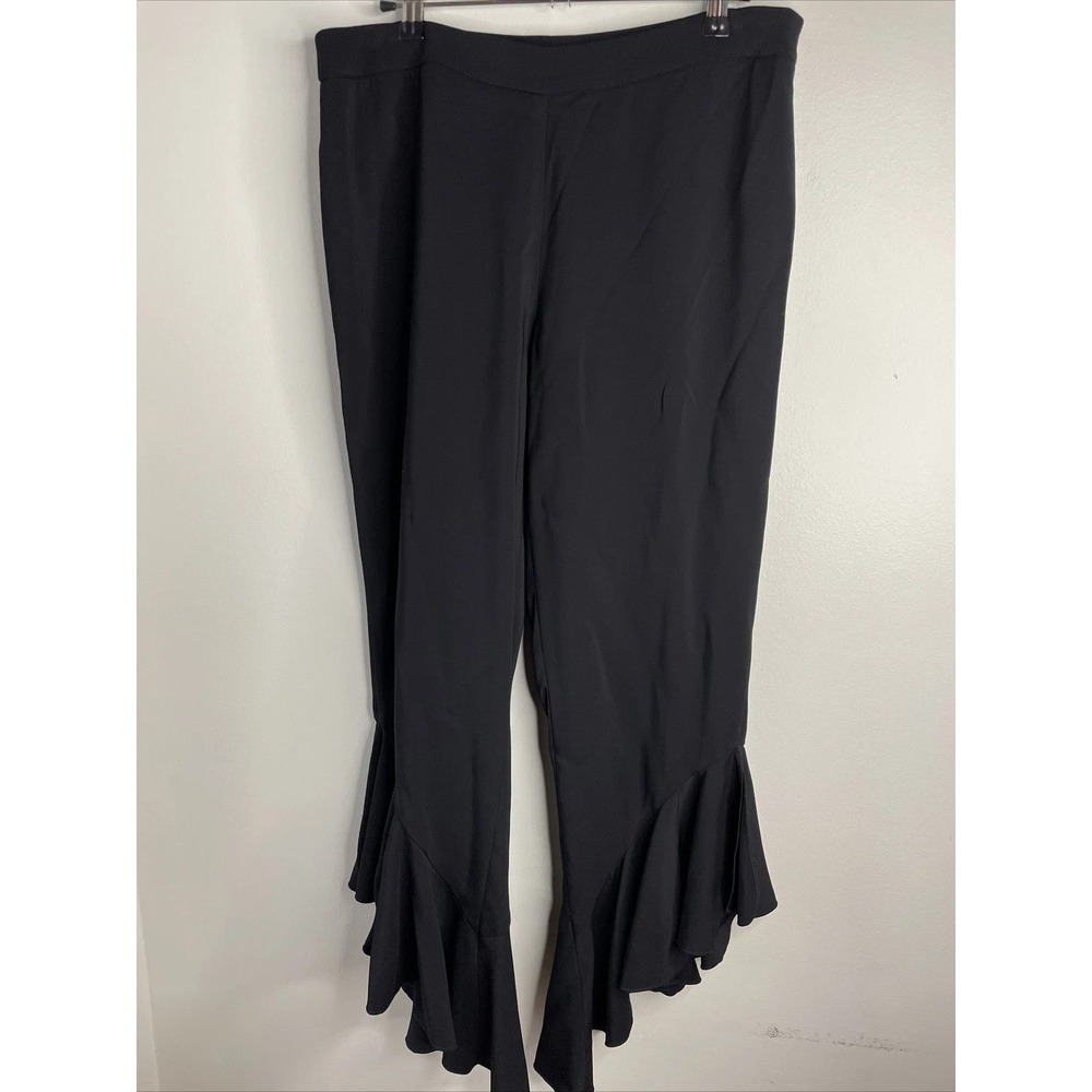 Worth New York Dress Pants Womens 8 Black Ruffle Hem Flare Career Chic Designer